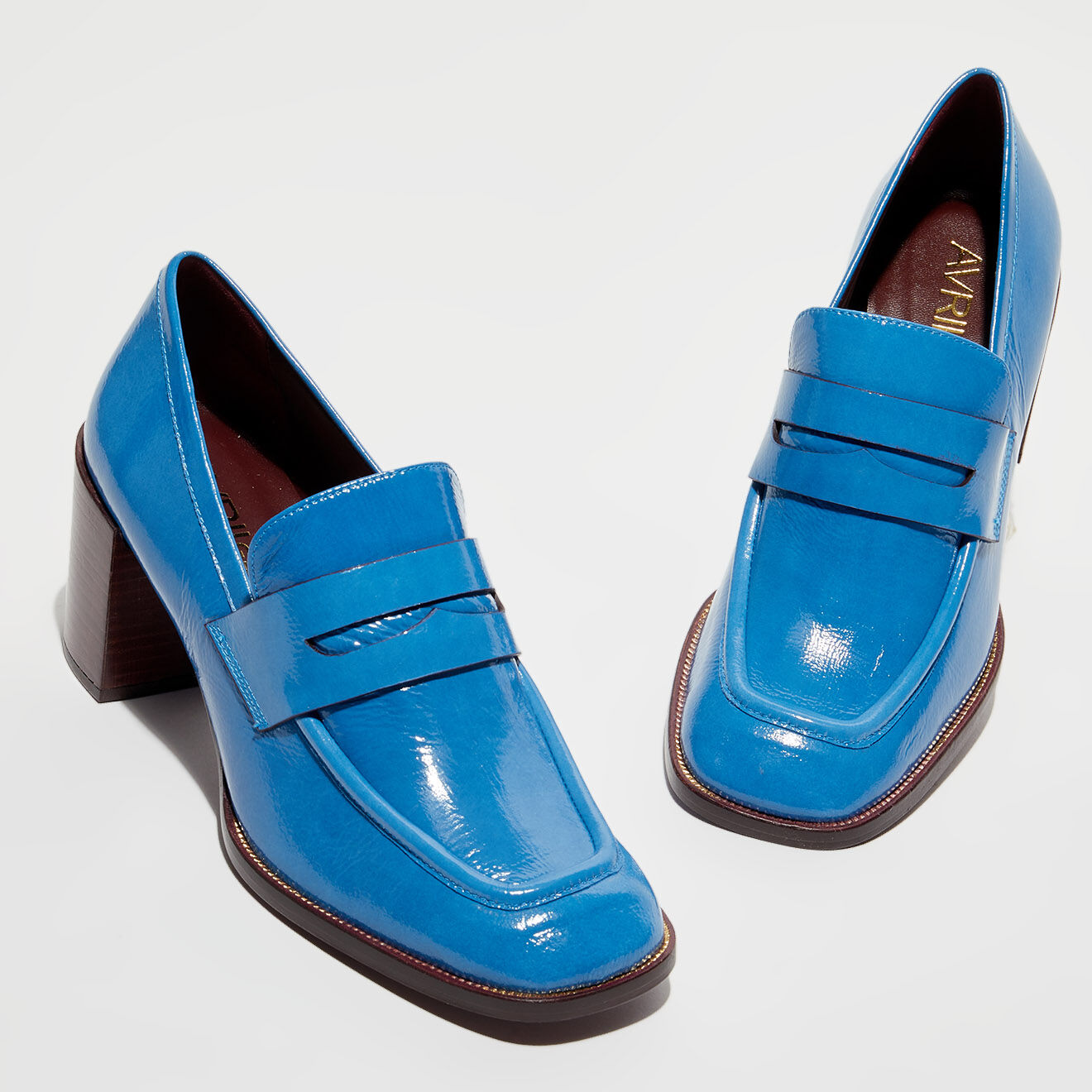 Avril Gau Mocassins en Cuir verni Mocla bleus - Talon 5,5 cm