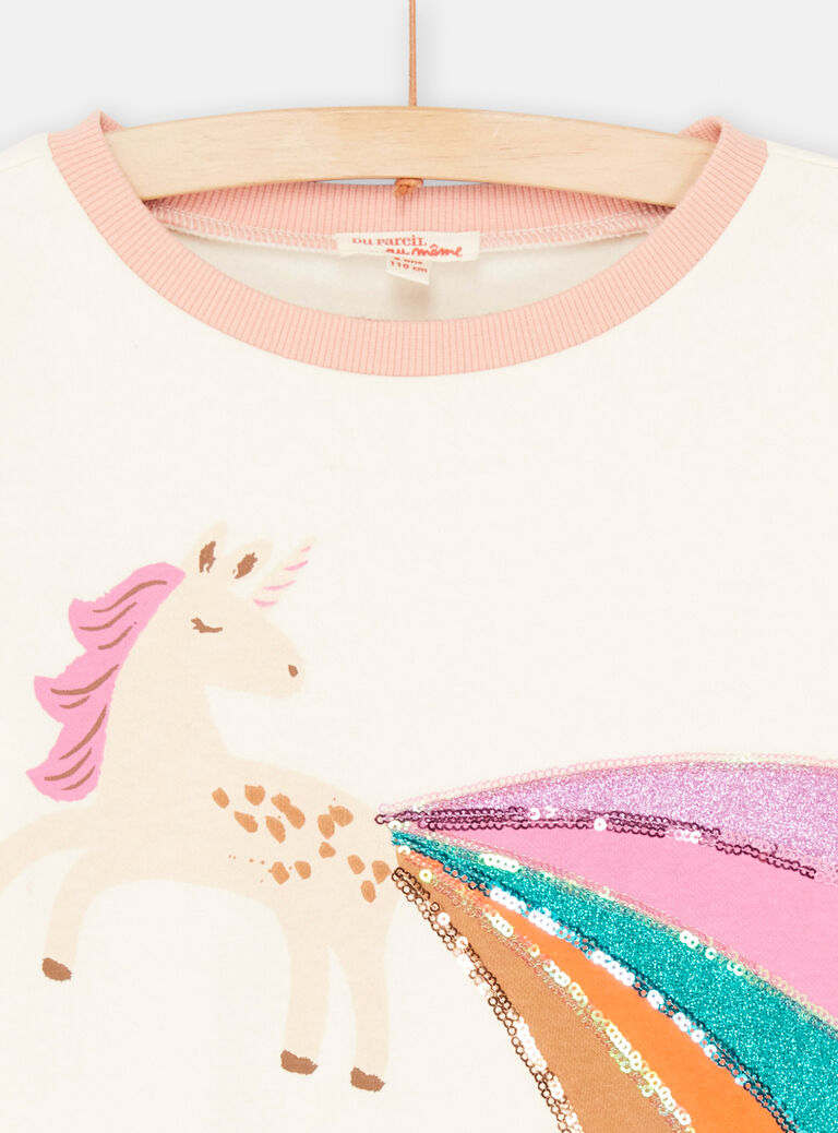 Sweat écru animation Licorne pour fille