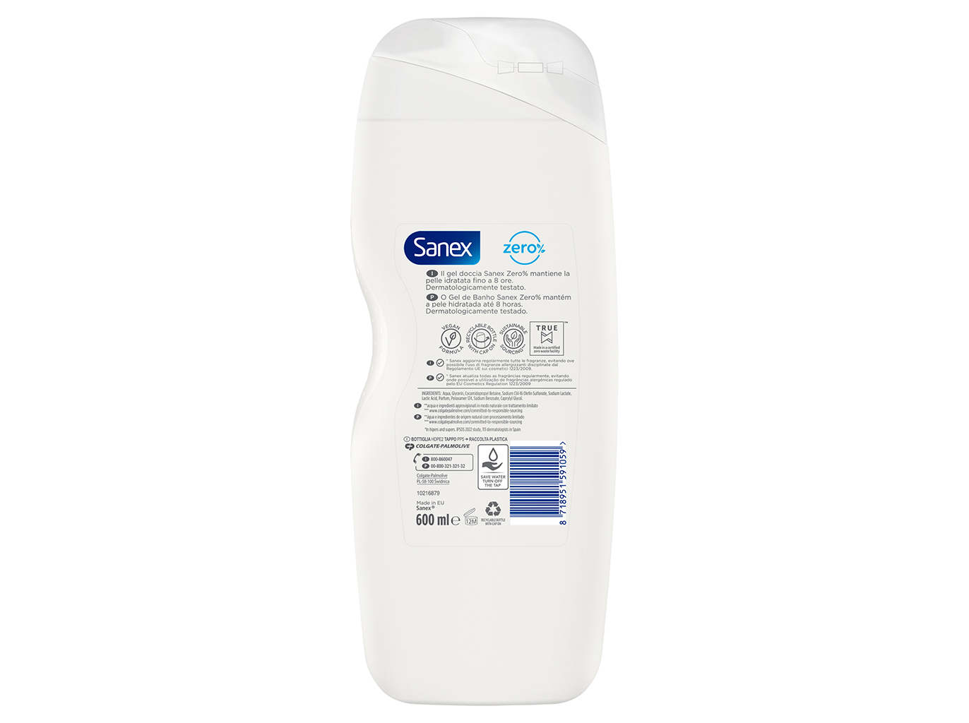 GEL BANHO SANEX ZERO% PELE NORMAL 600ML