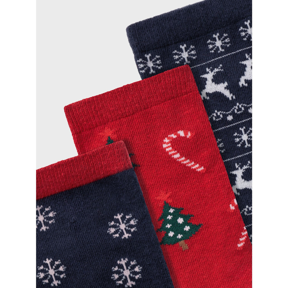 Køb Name It Dark Sapphire Jester Red Richristmas 3-pak Strømper