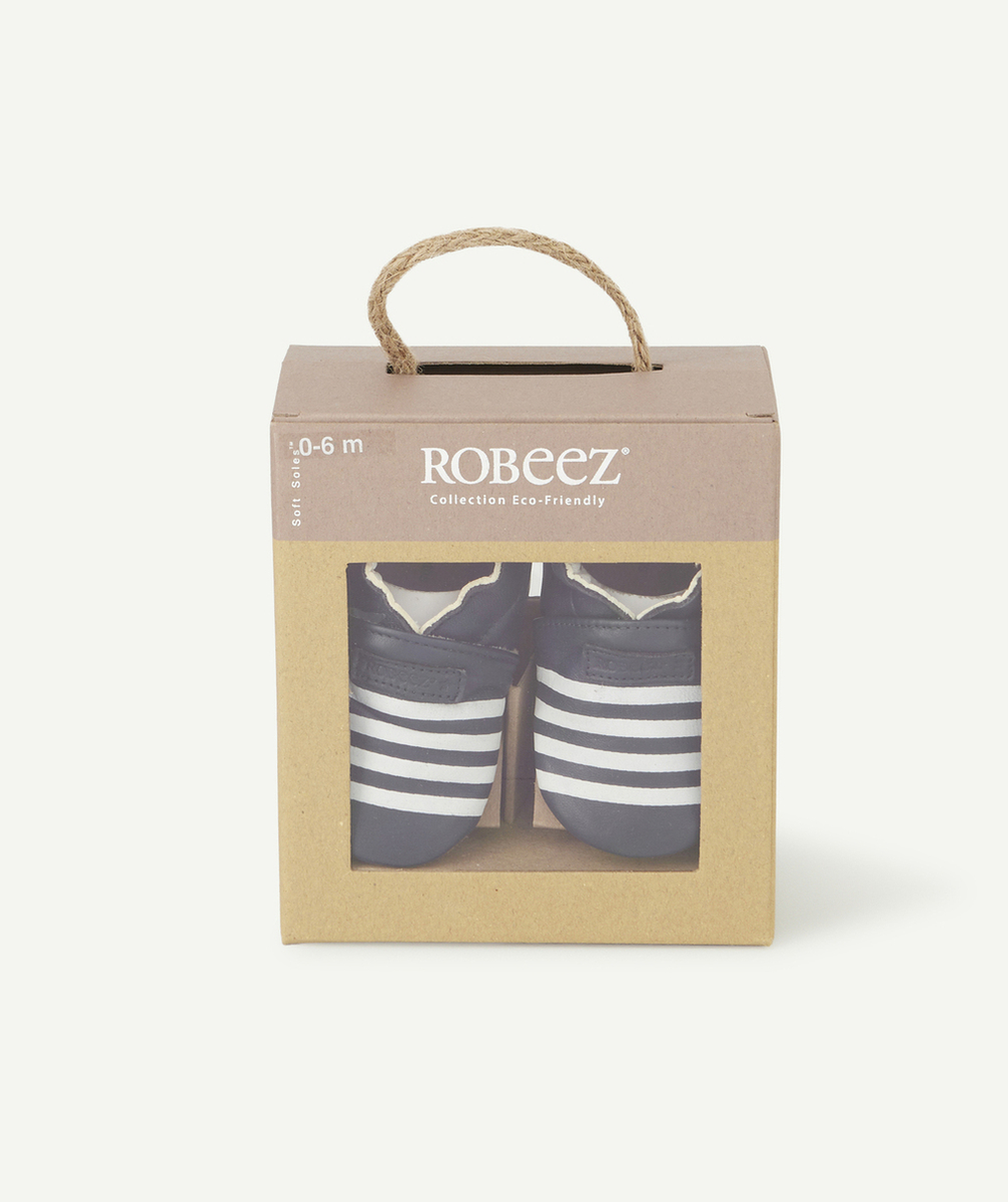 ROBEEZCHAUSSONS BÉBÉ BLEU MARINE EN CUIR AVEC RAYURES BLANCHES