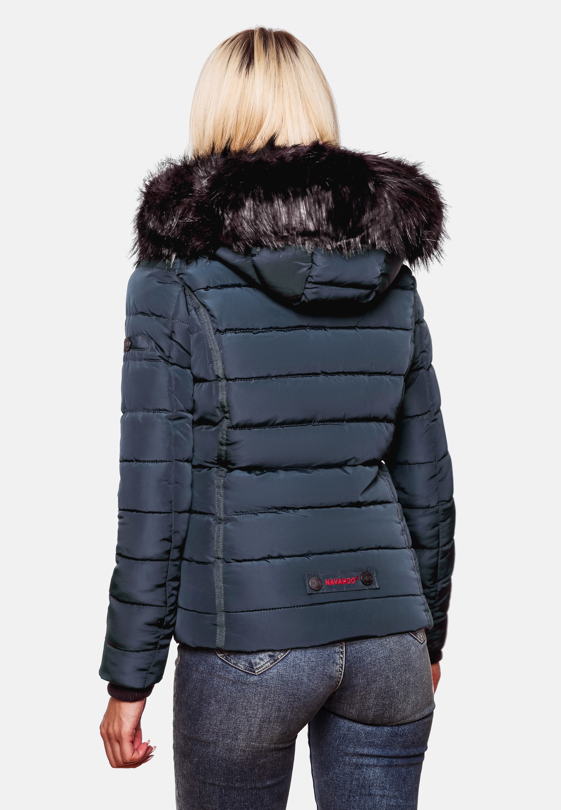 NAVAHOO Damen Steppjacke Hochwertige Winterjacke Mit Voluminöser Kunstpelz-Kapuze Miamor