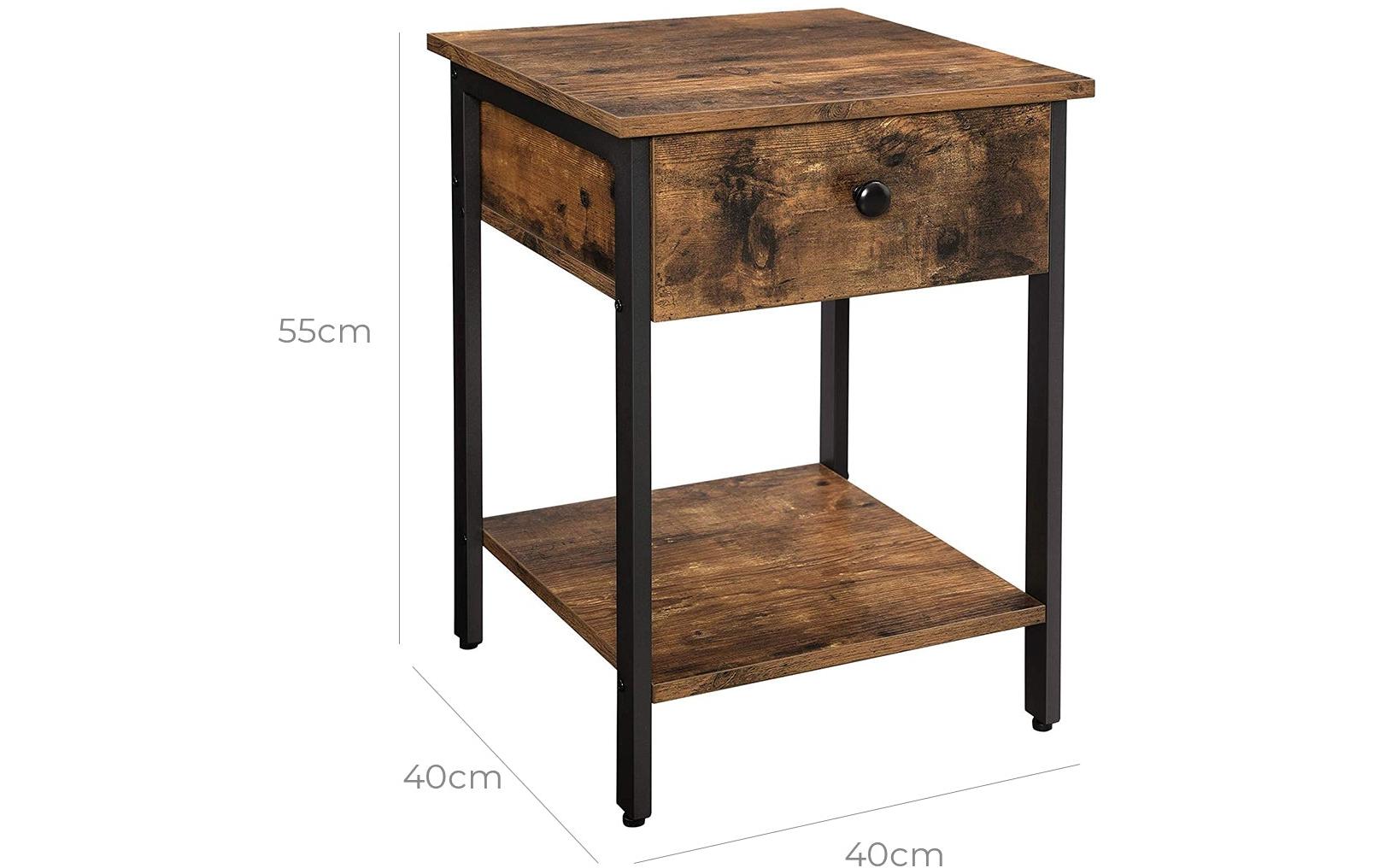 Beistelltisch mit Schublade 40 x 55 cm, Braun/SchwarzNachttisch aus Holz und Metall