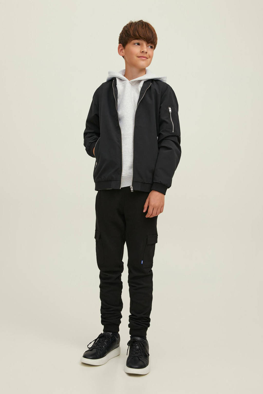 JACK & JONES hoodie JJESTAR met tekst lichtgrijs melange
