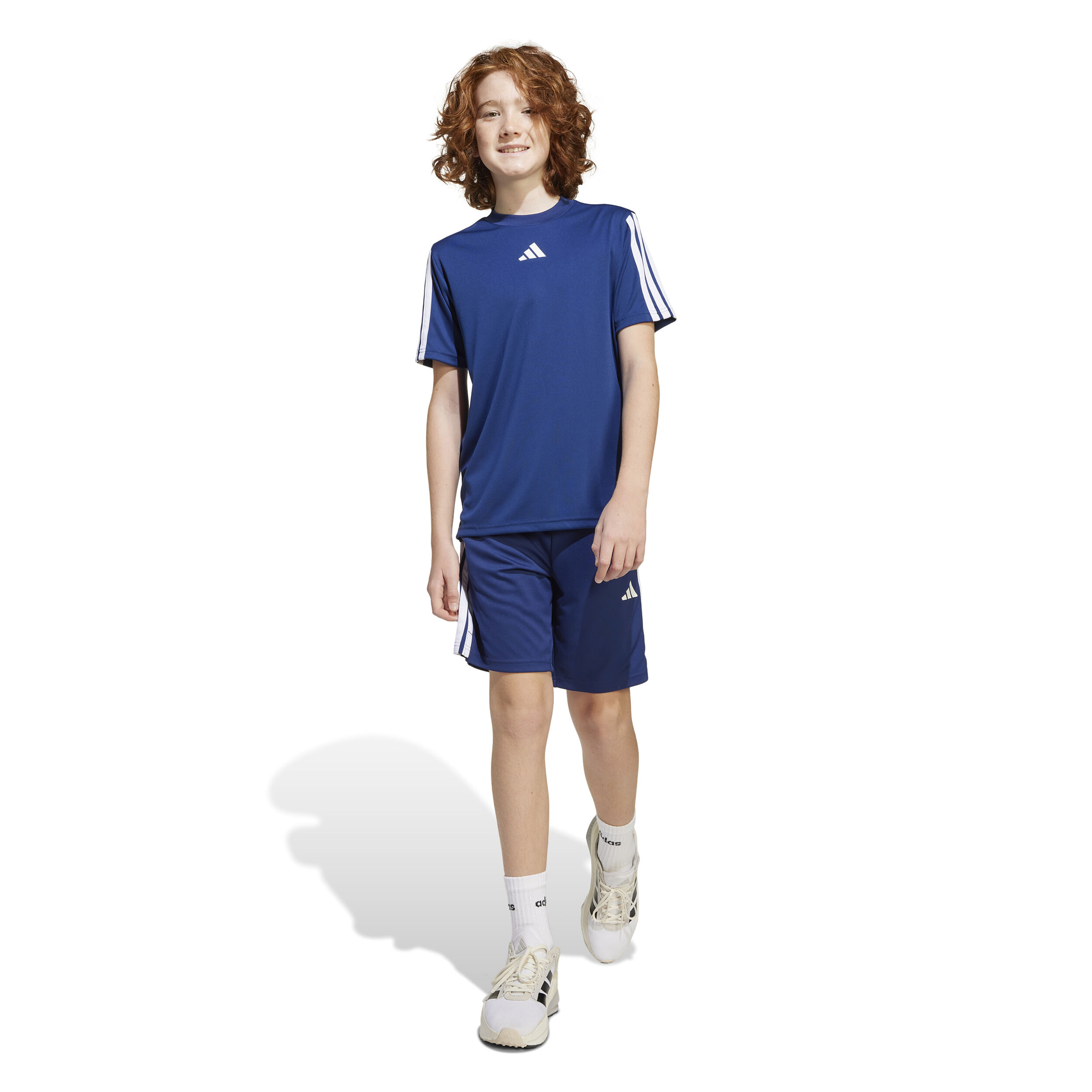 adidas Training Essentials 3 Stripes 8in Shorts Enfants - Bleu Foncé , Blanc