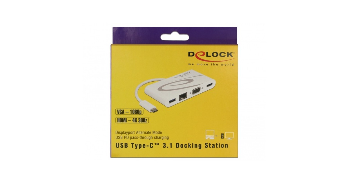 DeLOCKUSB-C 3.1 > HDMI + VGA + LAN + USB adapter  (Wit, 0,14 meter, 4K 30 Hz)