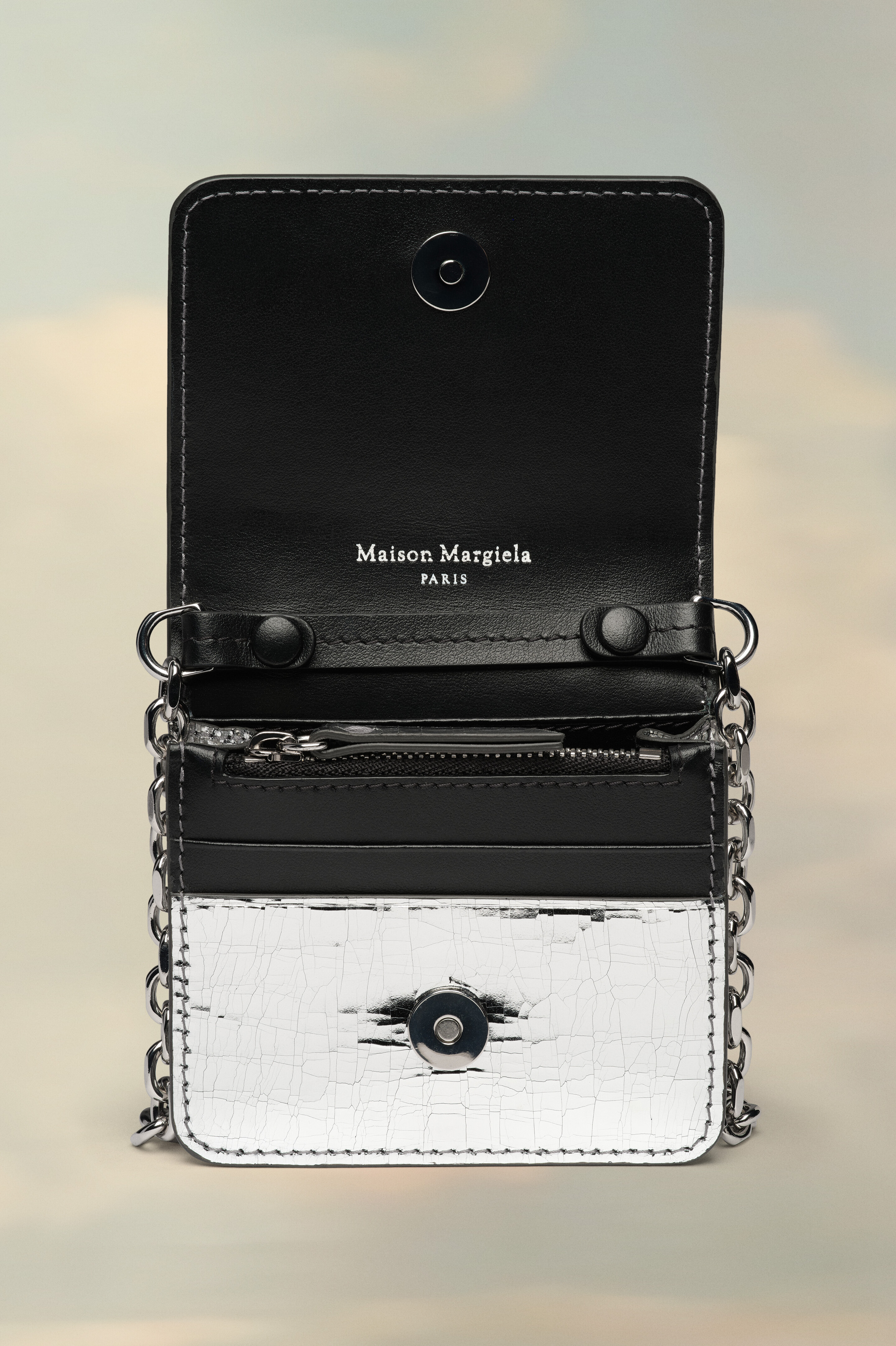 Portefeuille à chaîne en cuir argenté - Miroir