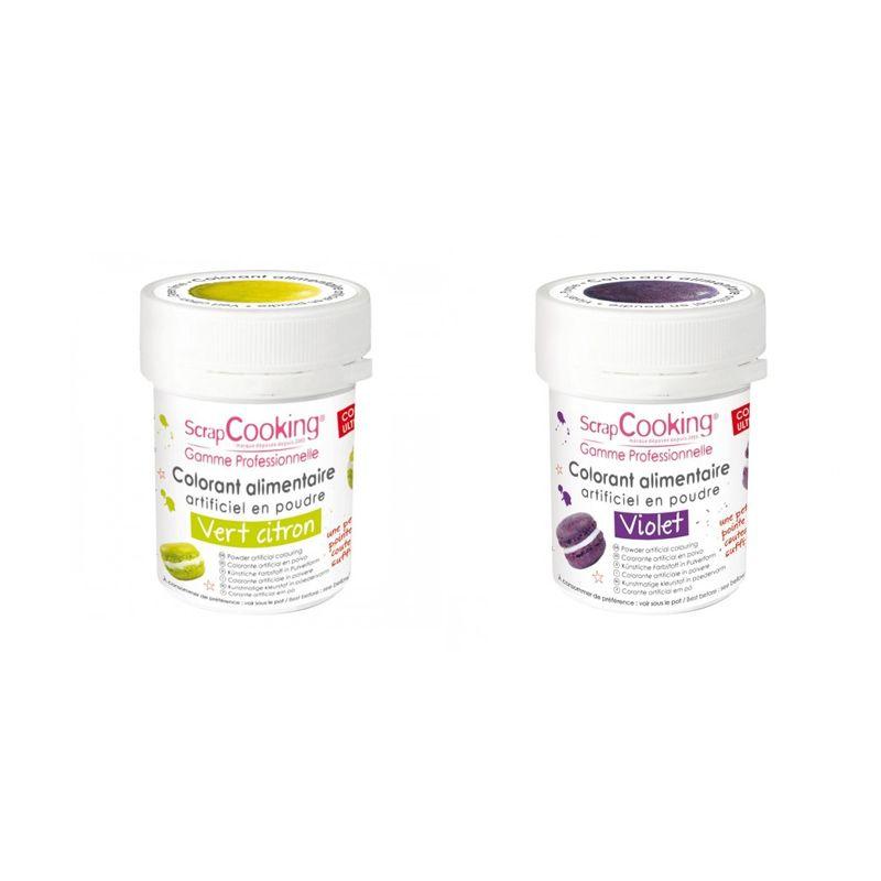 2 colorants alimentaires en poudre - violet-vert citron Scrapcooking