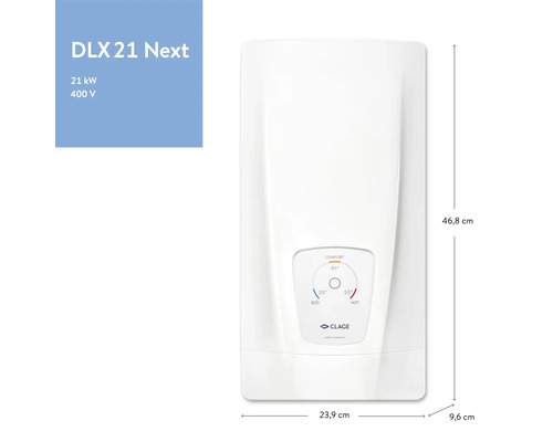 Clage DLX 21 Next elektronische comfort doorstroomverwarmer, 21 kW