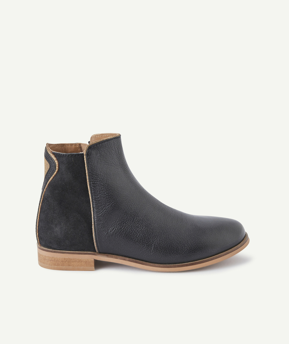BOTTINES FILLE EN CUIR NOIR ET PAILLETÉ À L'ARRIÈRE