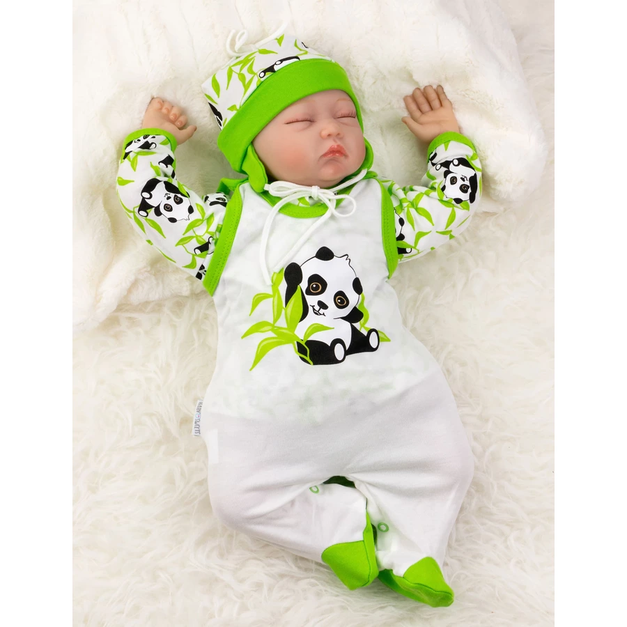 Baby Sweets 3tlg Set Strampler + Shirt + Mütze Happy Panda grün weiß