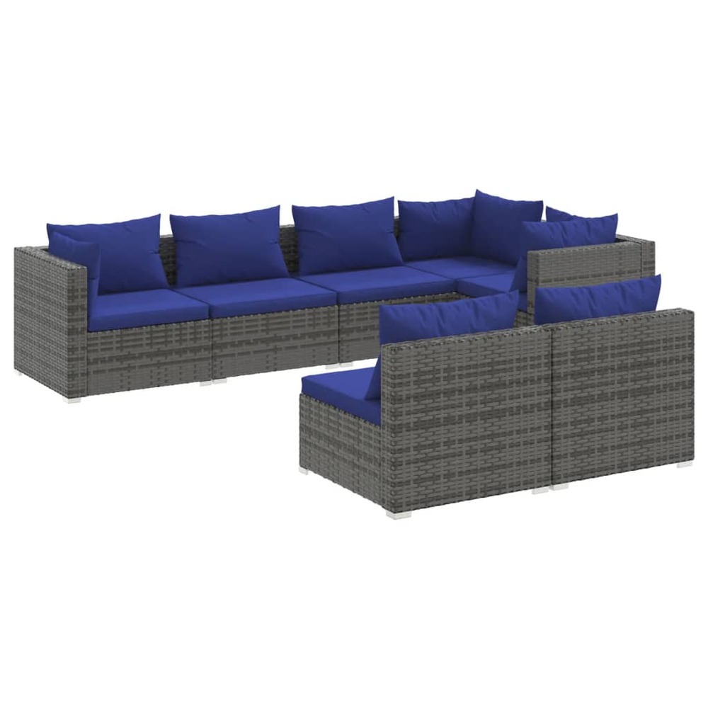 Salon de jardin meuble d'extérieur ensemble de mobilier 7 pièces avec coussins gris résine tressée