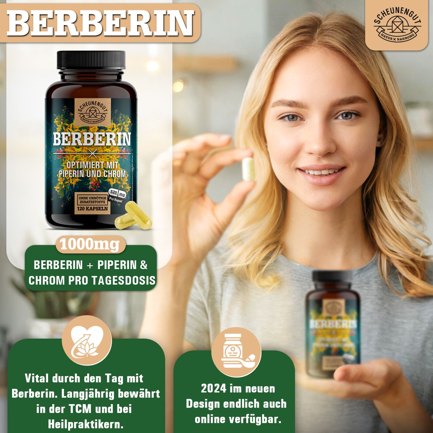 Scheunengut® Berberin | Berberis aristata Extrakt 20:1 optimiert mit Piperin & Chrom
