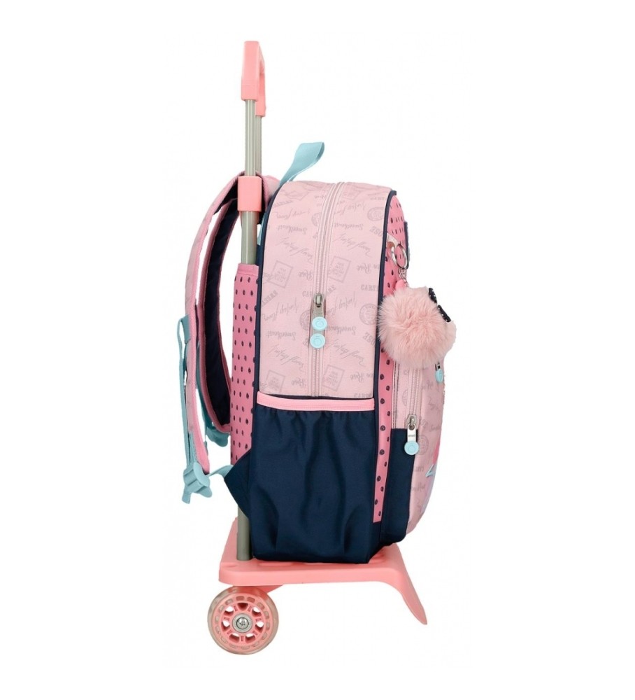 Mochila escolar Enso Bonjour 38cm com rodinhas rosa