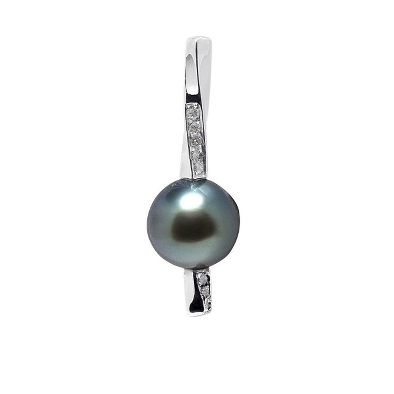 Pendentif Perle de Tahiti, Diamants et Argent 925/1000
