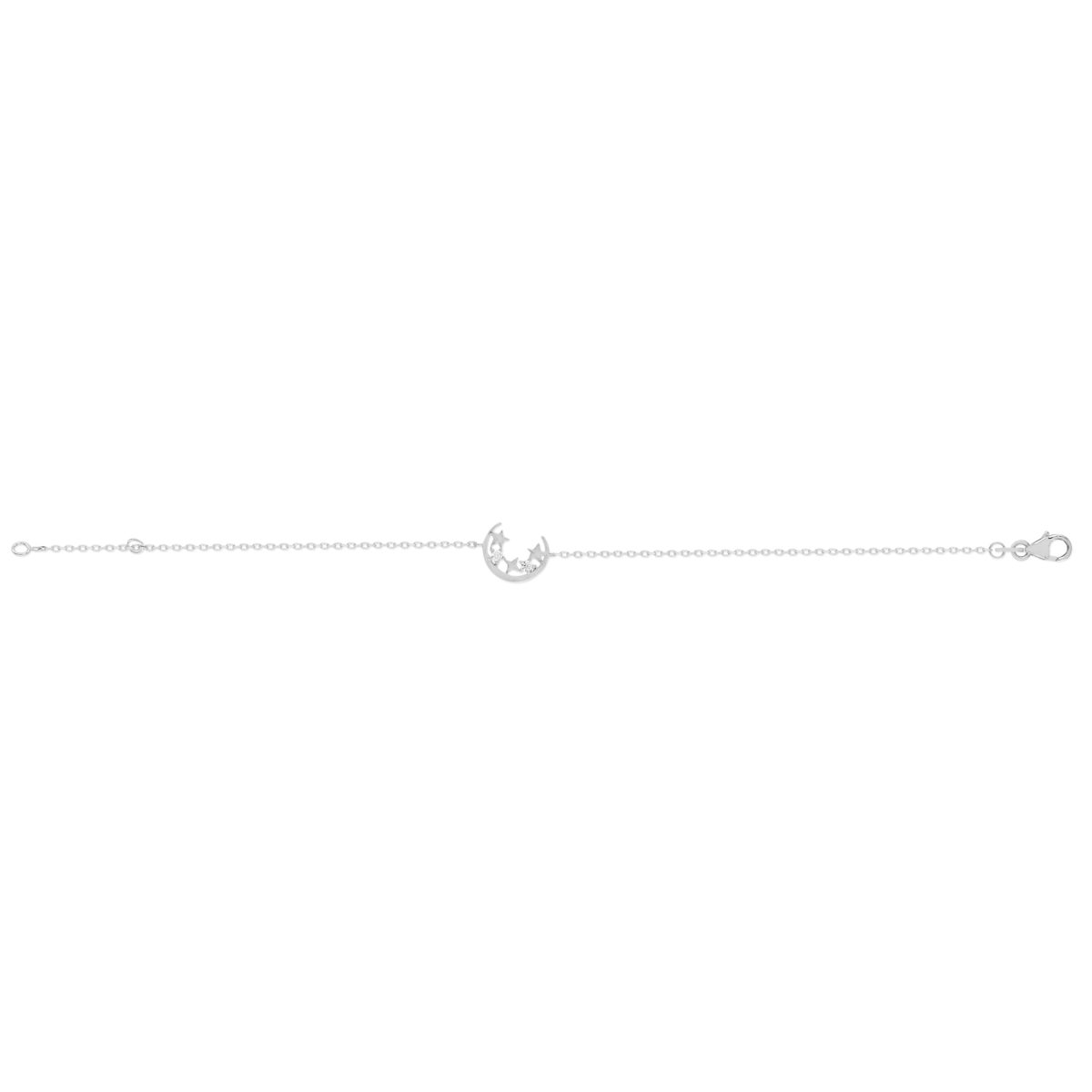Bracelet argent 925, motif lune et étoile zirconias 18 cm