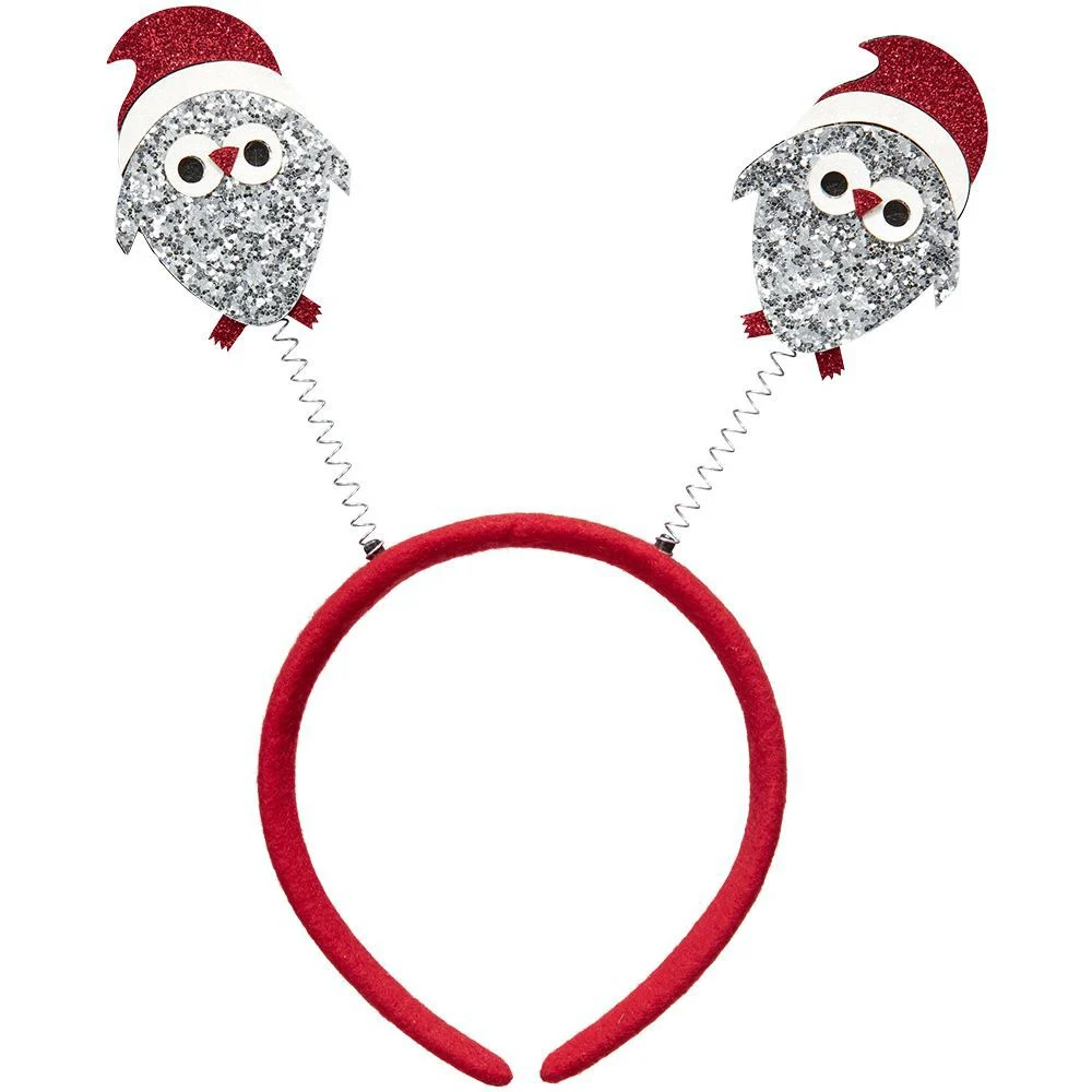 Serre tête Noël design pingouin rouge et argenté