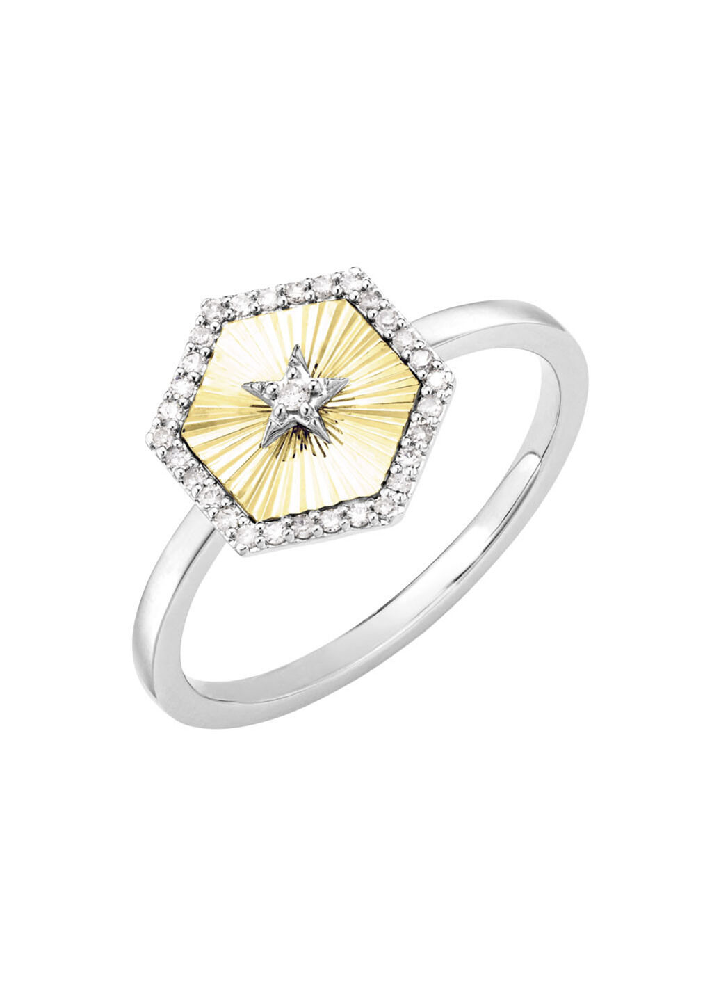Damenring in Bicolor mit 1 Brillant und 30 Diamanten