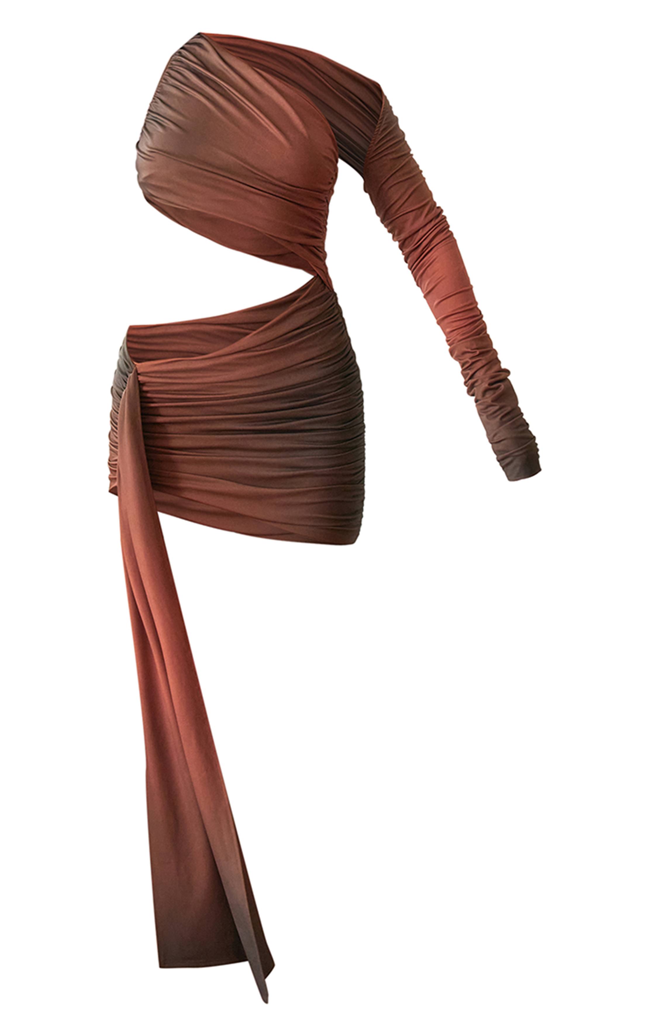 Rouille Robe Moulante Froncée À Découpe En Tissu Slinky Imprimé Ombré Plt Label