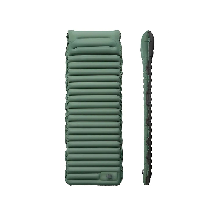 (205x70cm) Aufblasbare Isomatte Outdoor Luftmatratze mit integrierter Fusspumpe für Camping / Festivals   Tragetasche - Grün / Grau