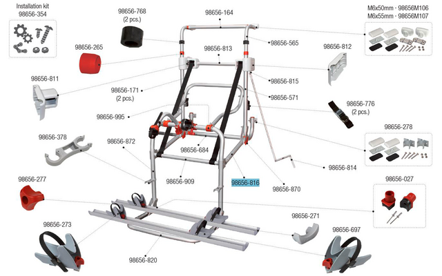 Fiamma Arm Kit Ø 35 mm passend für Carry Bike Lift 77 / Lift 77 E-Bike - Farbe Rot Fiamma Ersatzteilnummer 98656-816