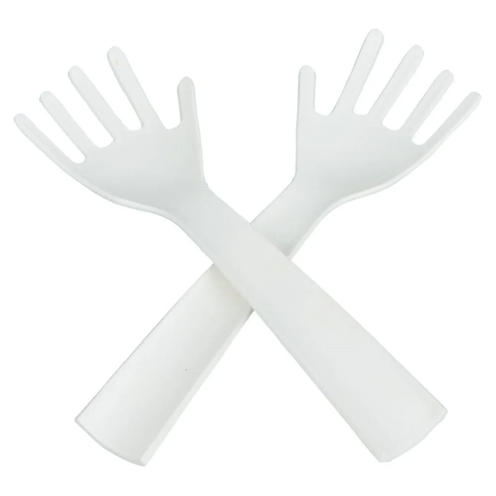 Lot de 2 couverts à salade forme main plastique blanc