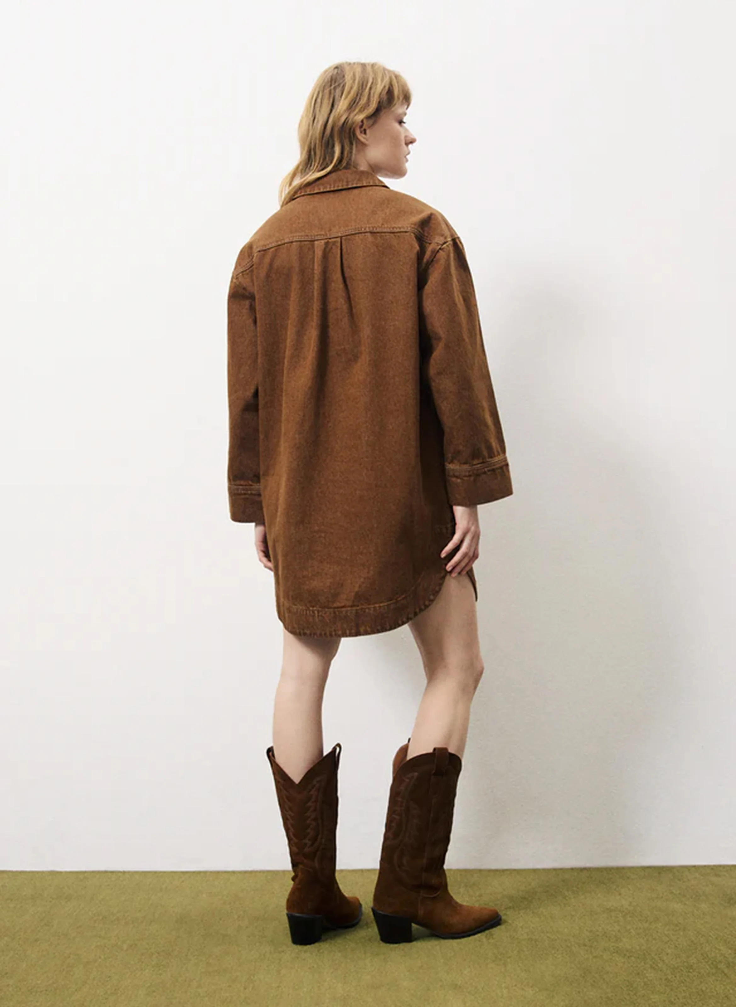 DOMITILLE - Robe chemise courte en coton| Marron