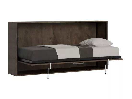 Lit escamotable horizontal noyer Bounto 85x185-1 matelas 85x185cm