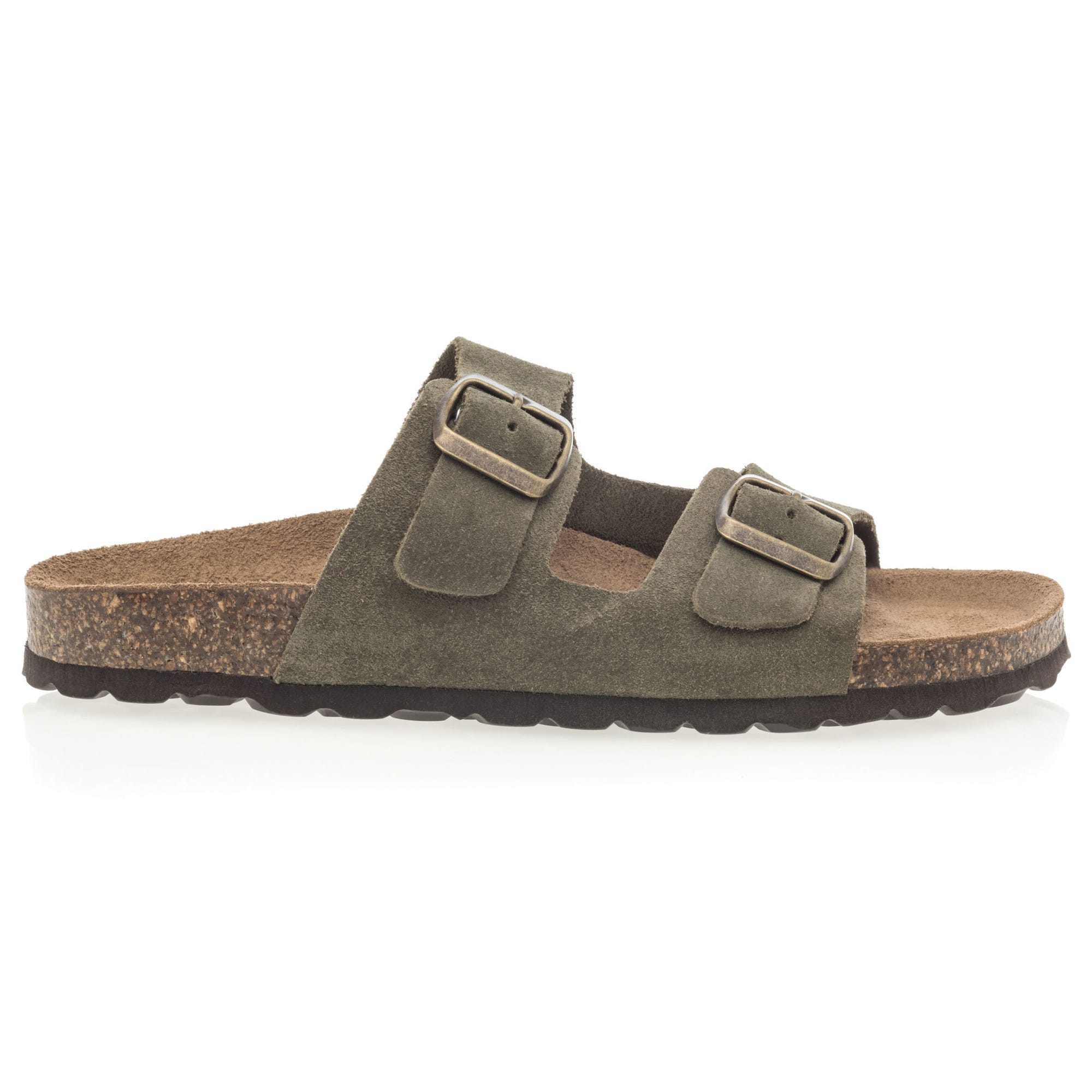 Mules semelle liège Garçon en cuir kaki