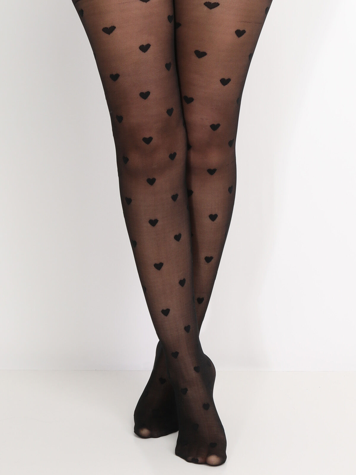 Collants semi-opaques à motif cœurs- Noir