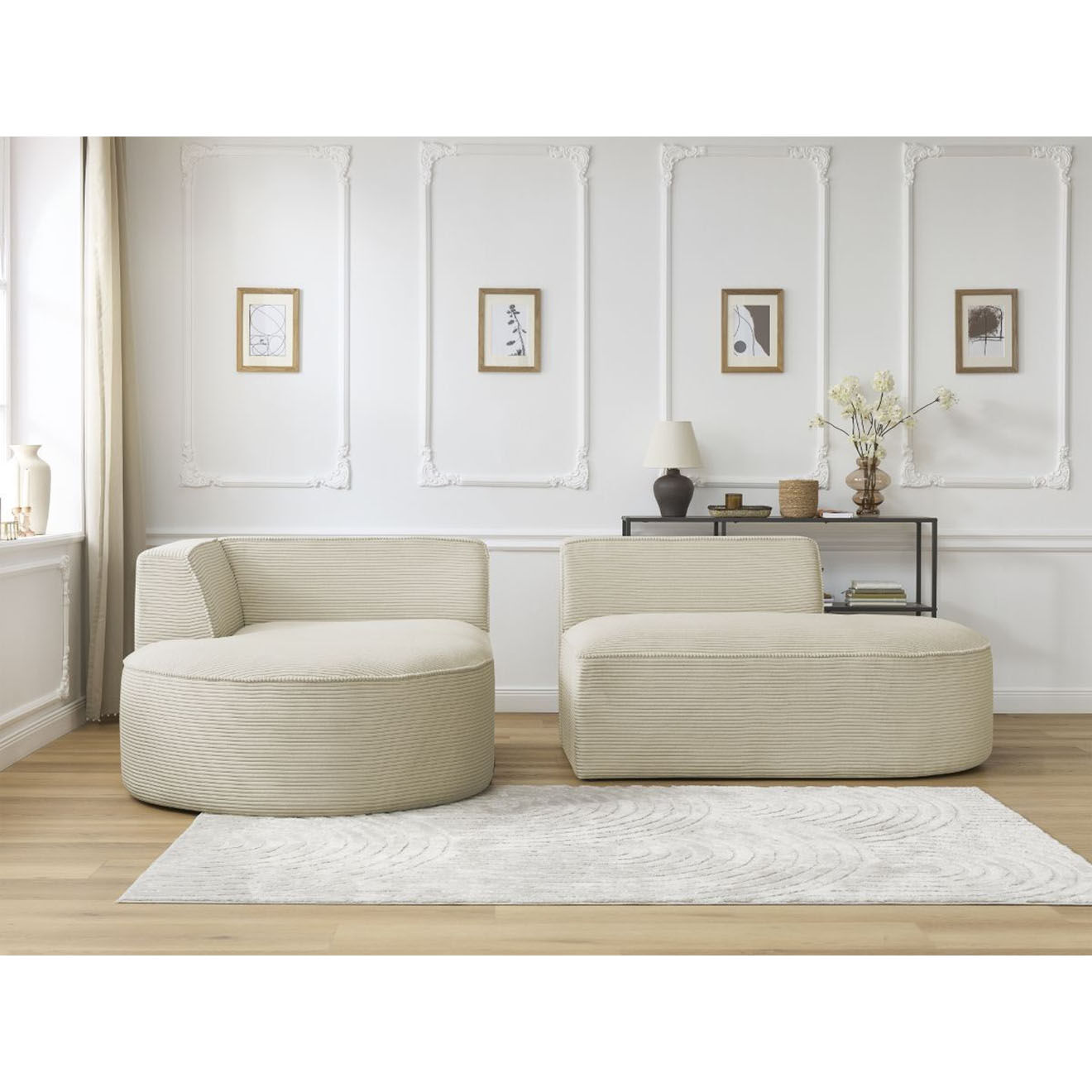 Bobochic Canapé d'angle gauche fixe 4 places Rousseau texturé beige - 250x160x72 cm