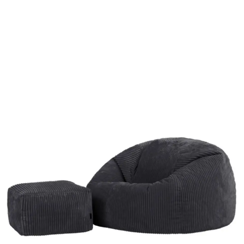 icon - Kingston XL Zitzak Fauteuil met Poef - Ribfluweel - Houtskool