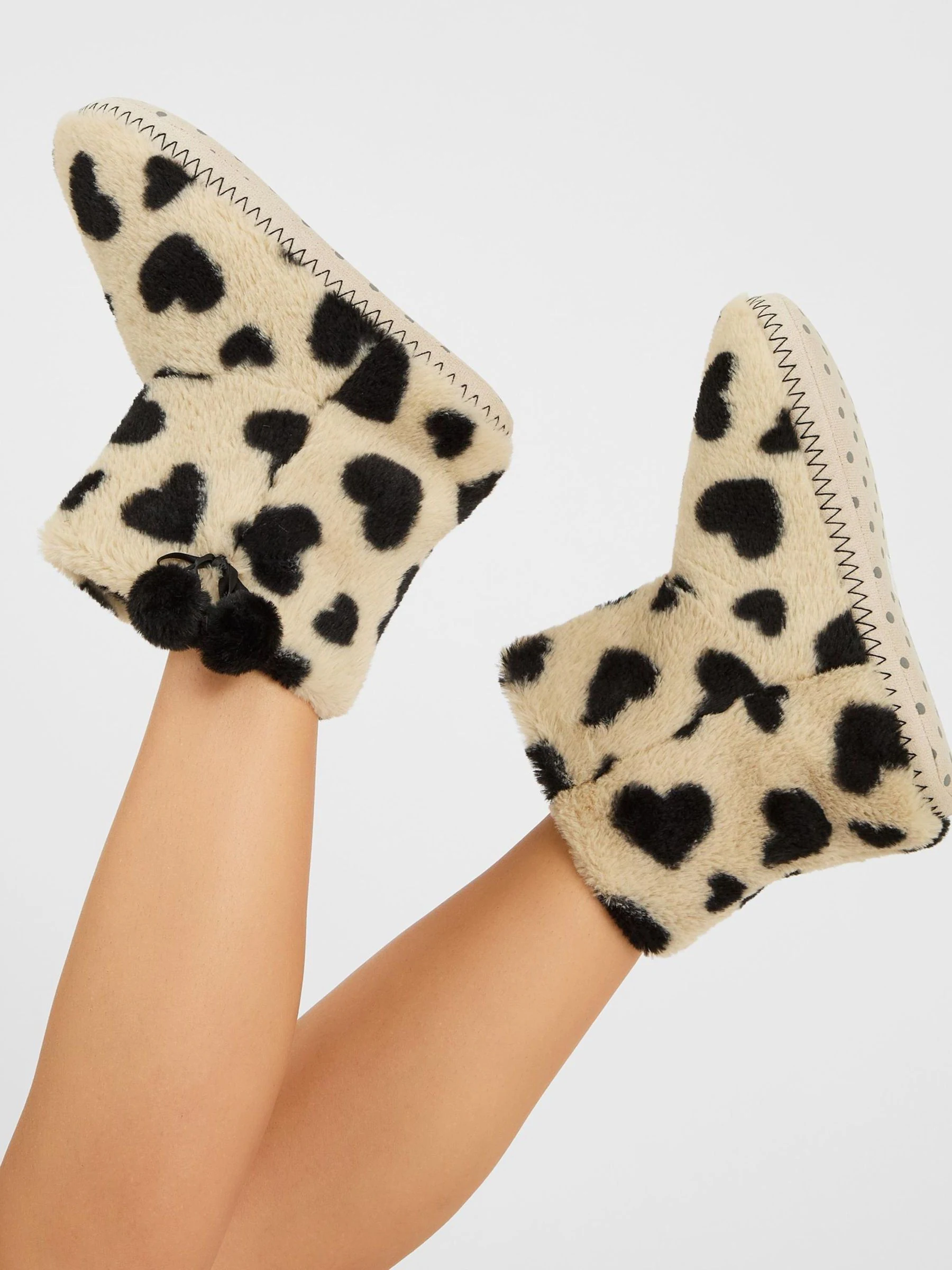 Accessorize Fluffy Heart Print Slipper Boots