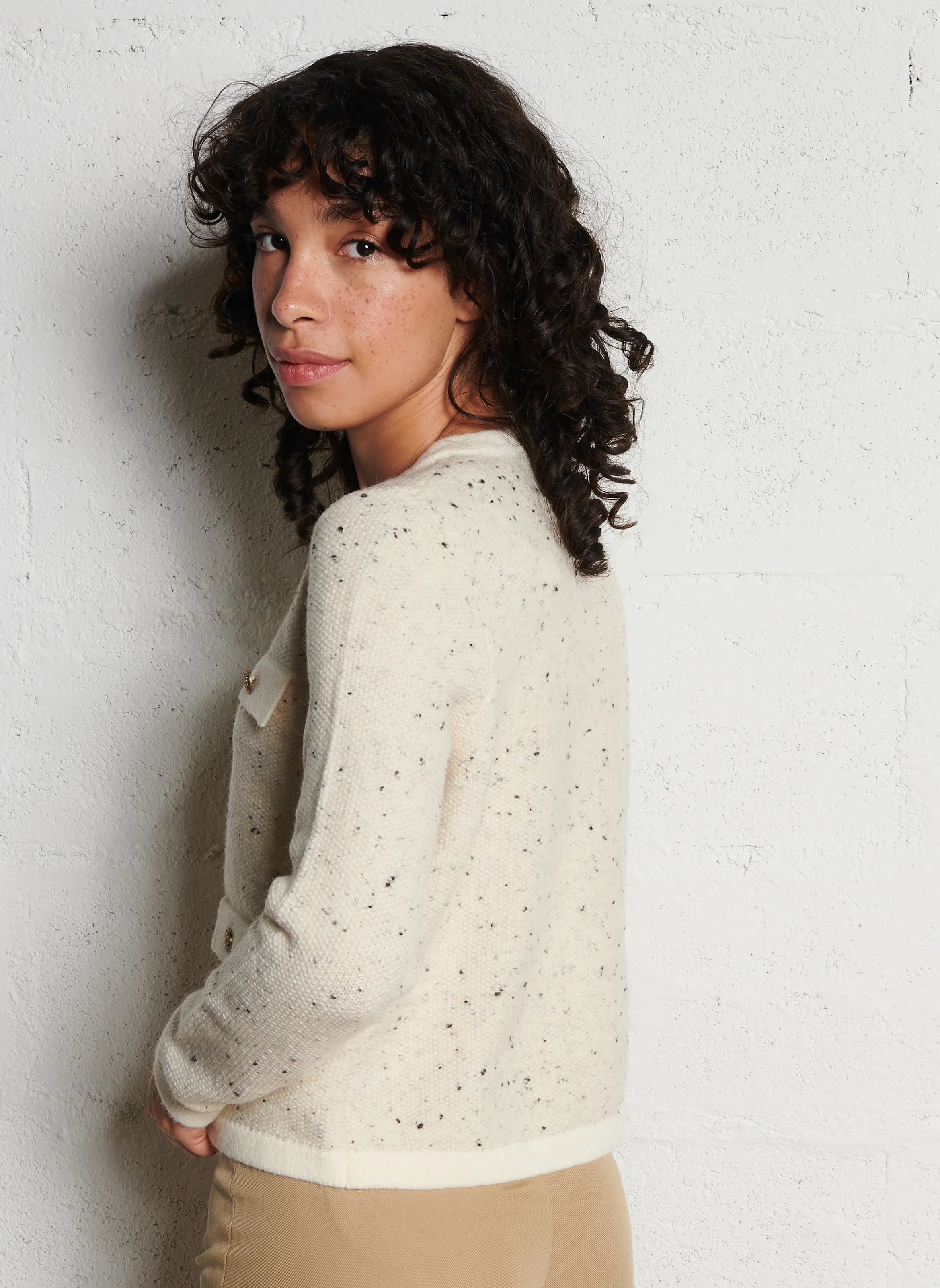 CHARLINE - Cardigan col rond droit en maille | Beige