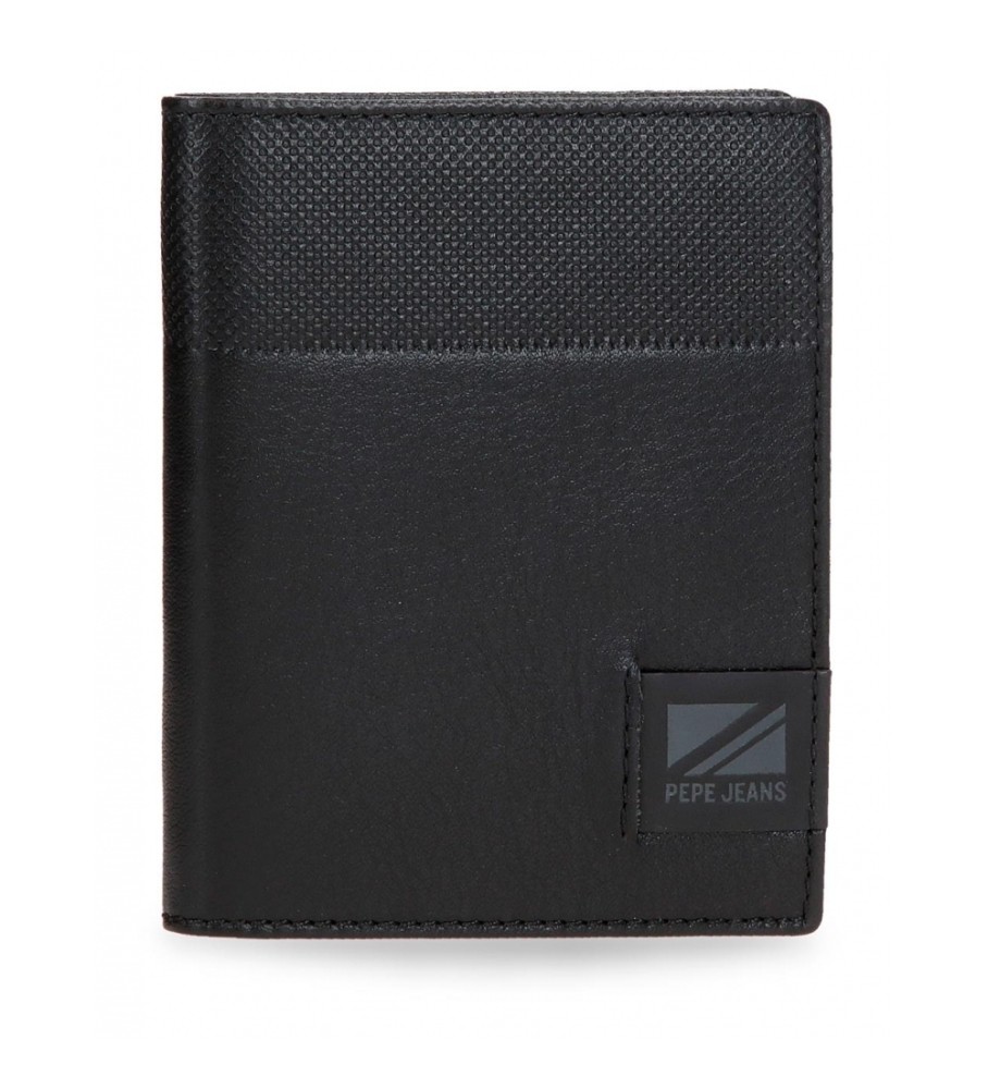 Carteira vertical de couro preta Pepe Jeans Topper