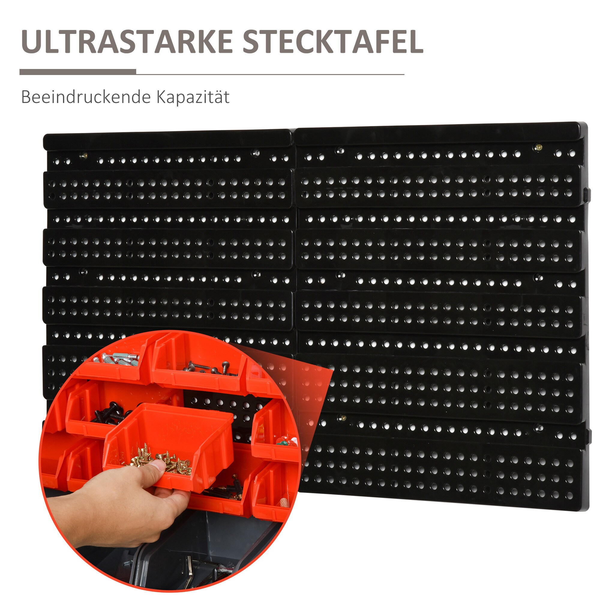 DURHAND Lagersystem mit 30 Boxen schwarz, grau, rot 37,5L x 18B x 63H cm