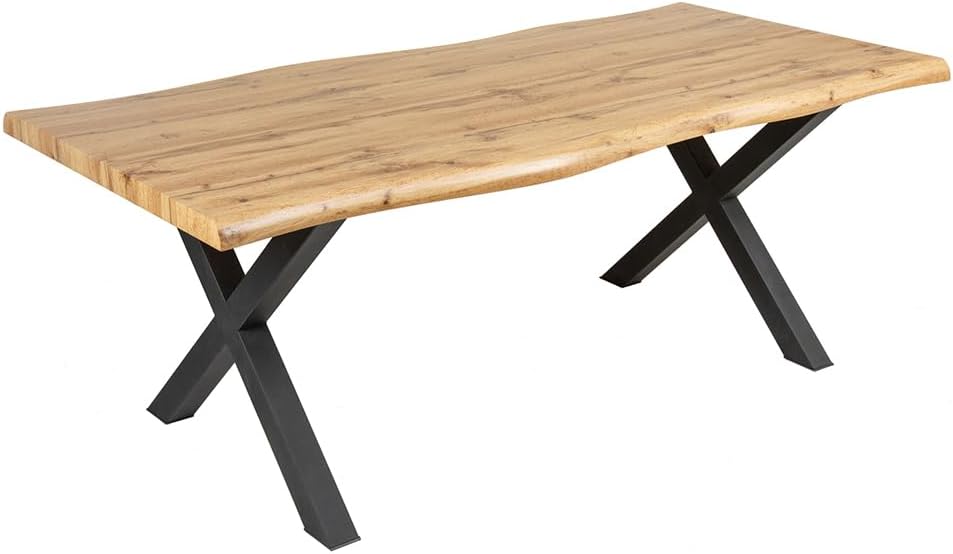 Riess Ambiente Industrial Esstisch WILD - 200cm - braun - Wildeiche-Design Baumkante schwarz X-Gestell