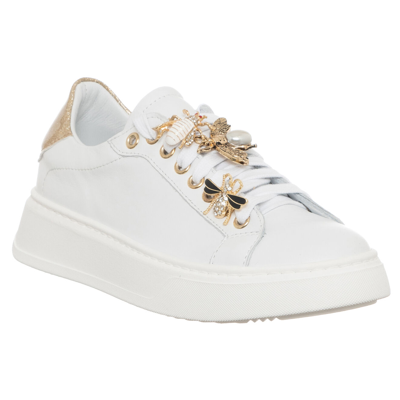 Loretta Pettinari Sneakers en Cuir Ursu blanc/platine