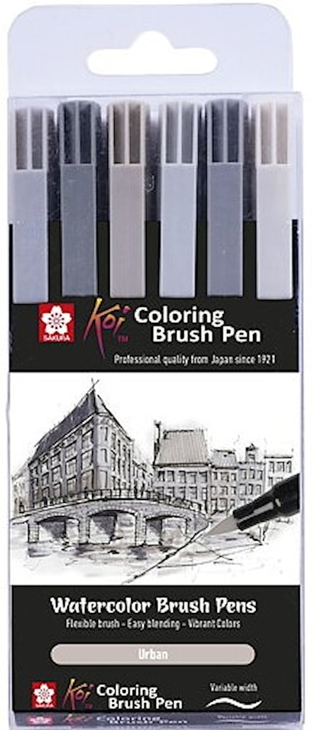 Sakura Koi Coloring Brush Pen Gråtoner 6-sett