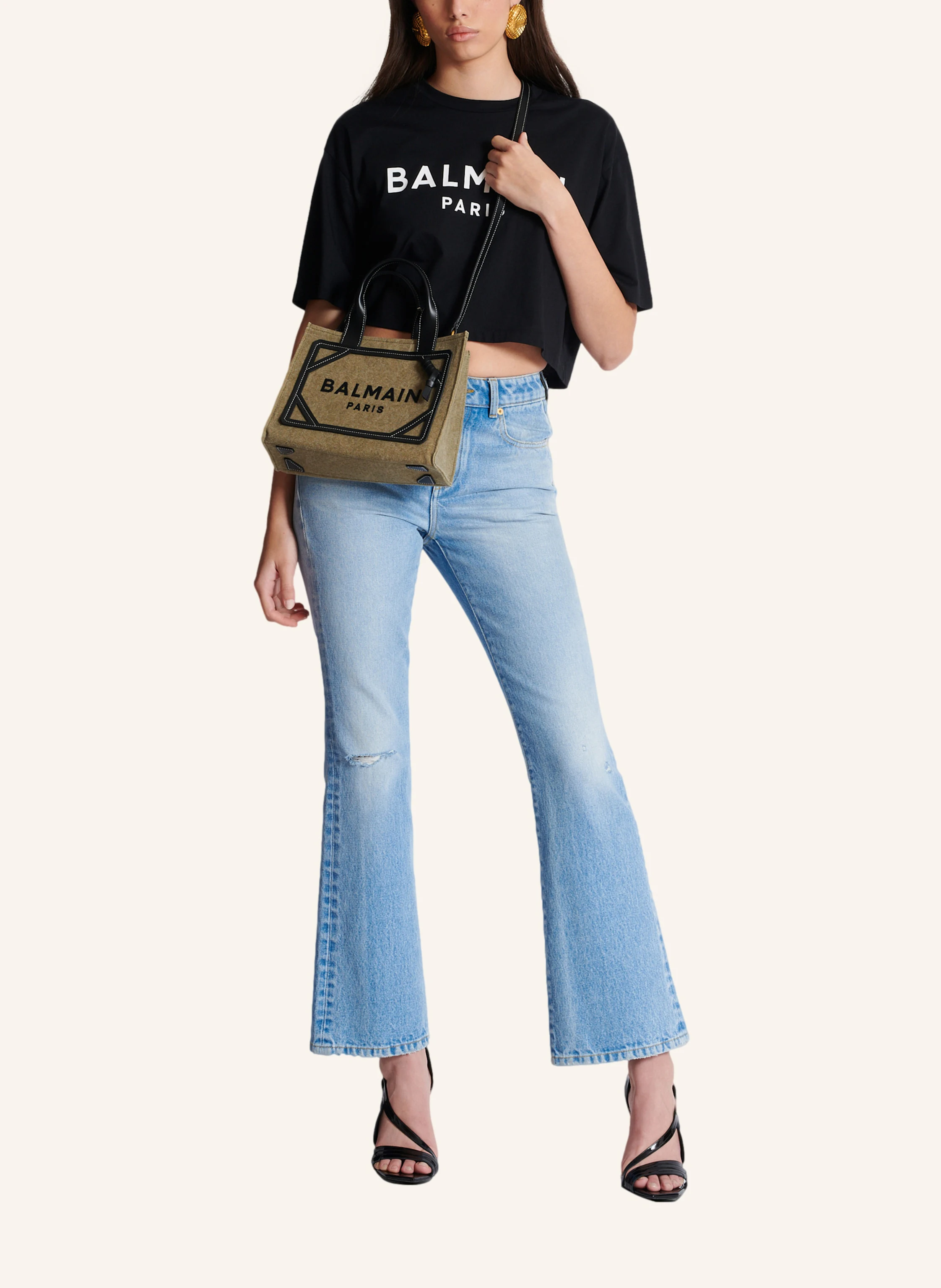BALMAIN Kleiner Shopper B-Army aus Canvas mit Ledereinsätzen