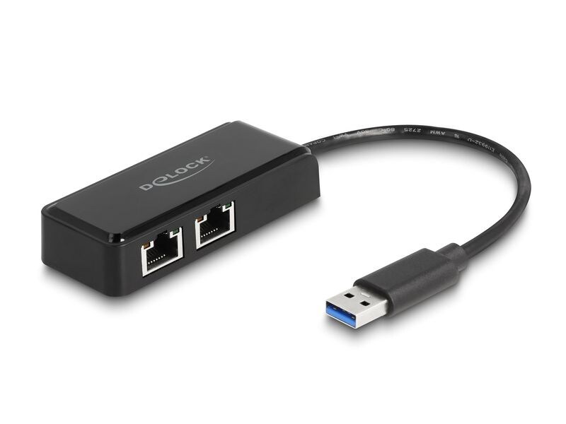 Delock Netzwerk-Adapter USB Typ-A / RJ-45 Anschlüsse x 2 Delock USB Typ-A Adapter zu 2 x Gigabit LAN