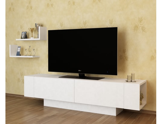 CONCEPT1 - Meuble TV Ekol - Blanc 150 x 40 x 31,5