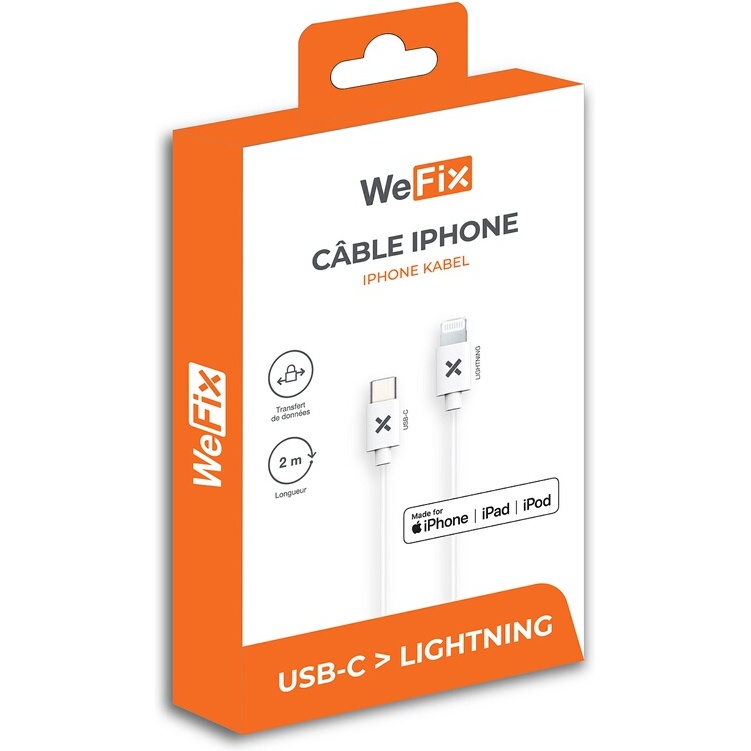 Câble téléphone portable Wefix Câble Lightning USB-C 2M Blanc