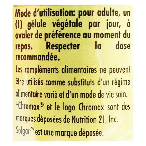 Solgar Chrome Picolinate 200 μg 90 gélules