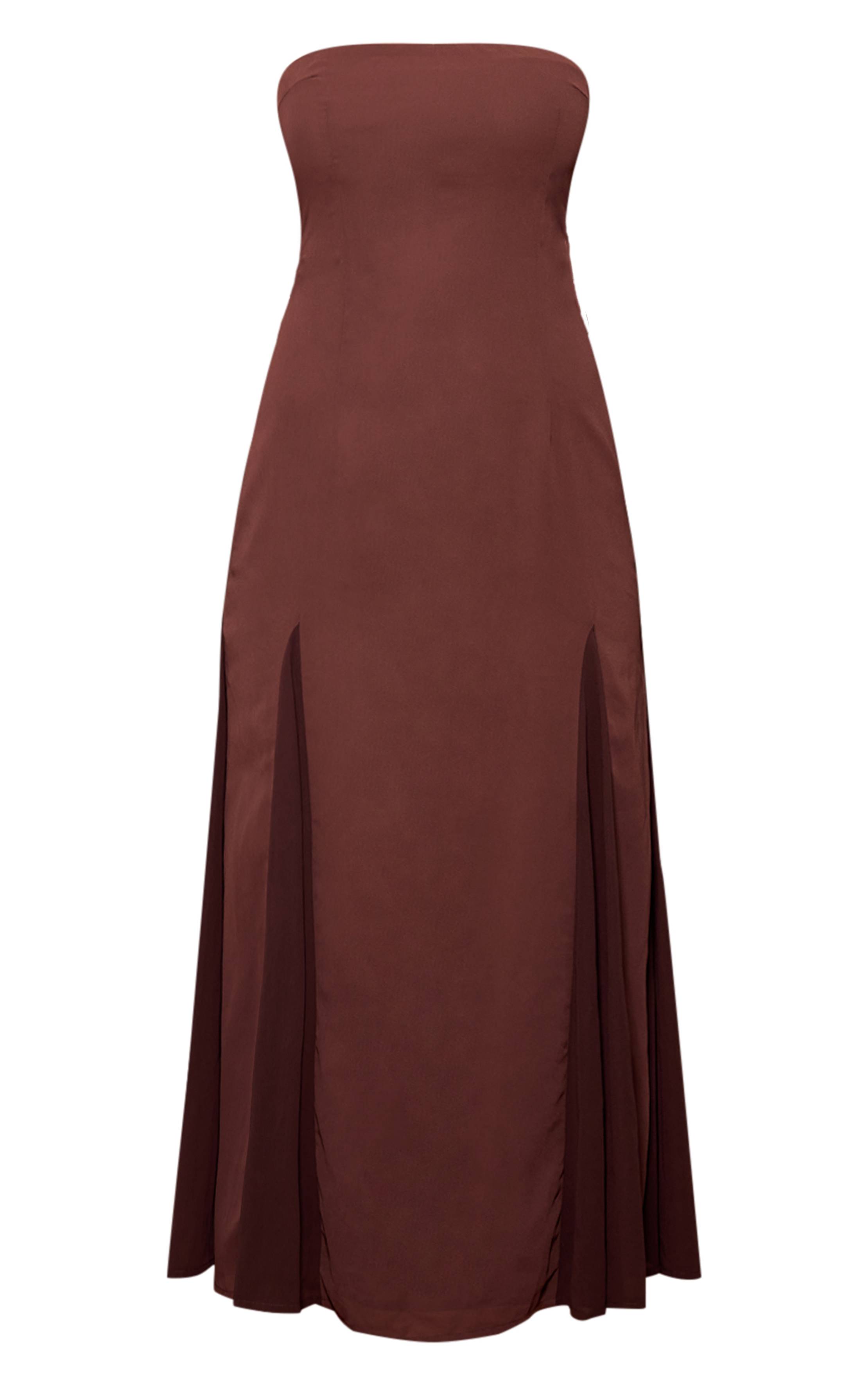 Marron Robe Mi-longue Bustier À Godets Chocolat