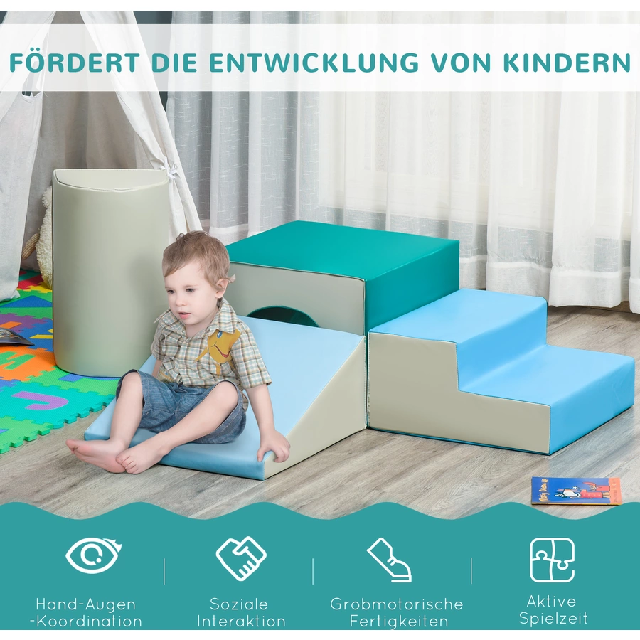 HOMCOM Bausteine 4er-Set Bausteine Schaumstoffblöcke, einfache Reinigung Hellgrau,Blau.Grün