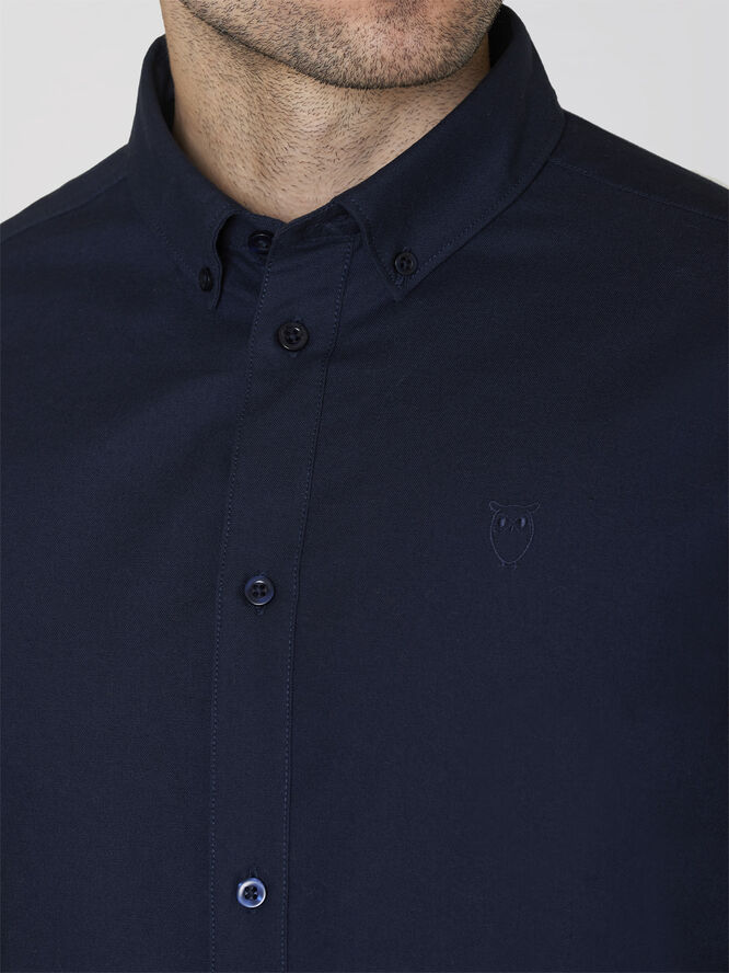 Knowledge Cotton Apparel Harald Small owl oxford regular fit shirt - GOTS/Vegan Blå