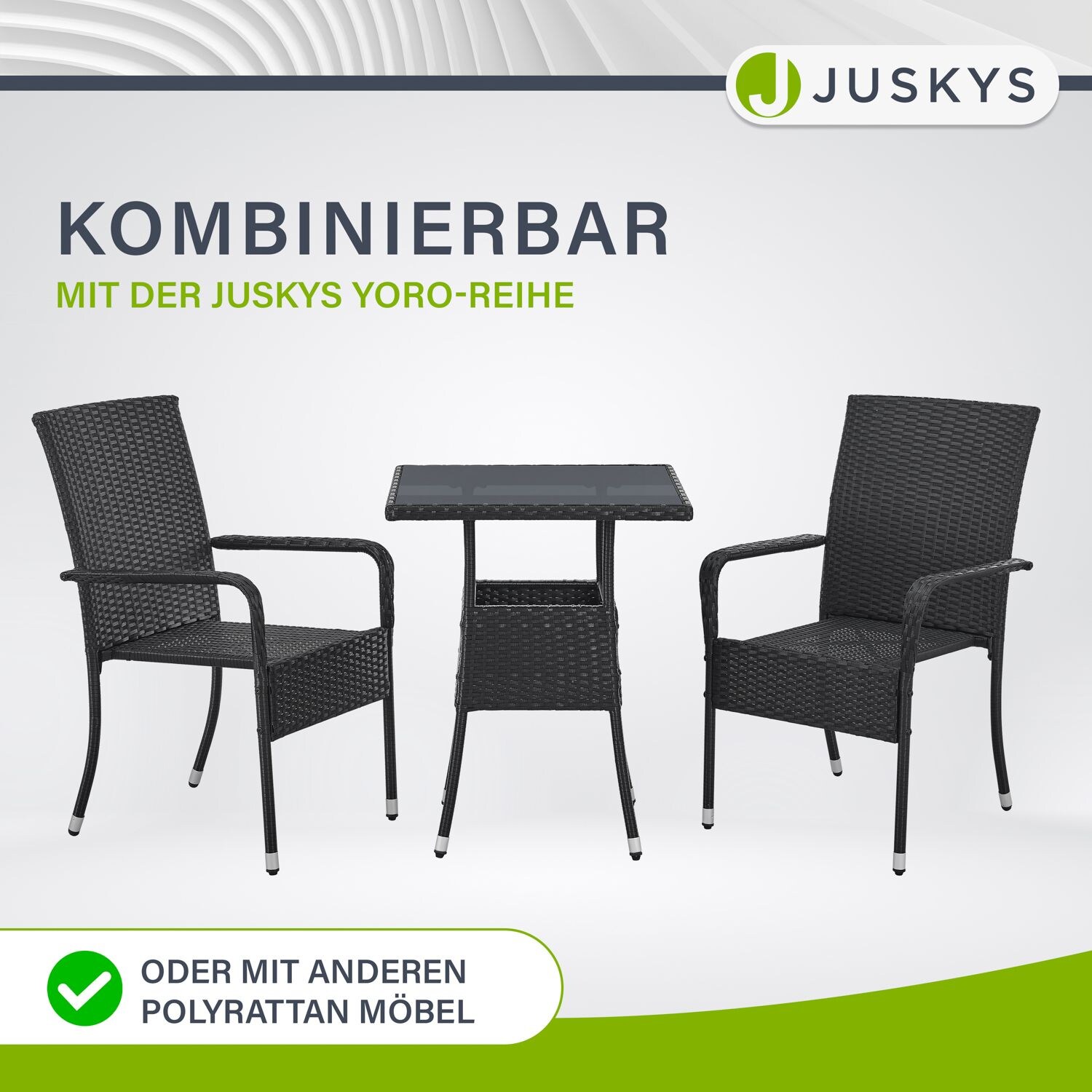 Juskys Polyrattan Gartentisch Yoro eckig - wetterfest Outdoor Beistelltisch 60x60 cm - Schwarz