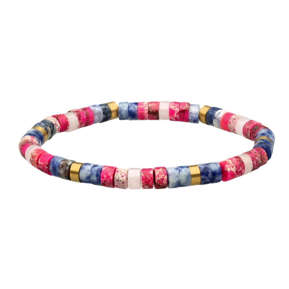 Bracelet Acier Perles Heishi 6mm Jaspe Bleu Et Rose Impérial-Small-16cm
