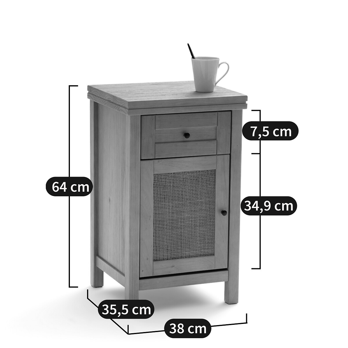 LA REDOUTE INTERIEURS<br>Mesinha de cabeceira, 1 gaveta, 1 porta em rattan, Gabin